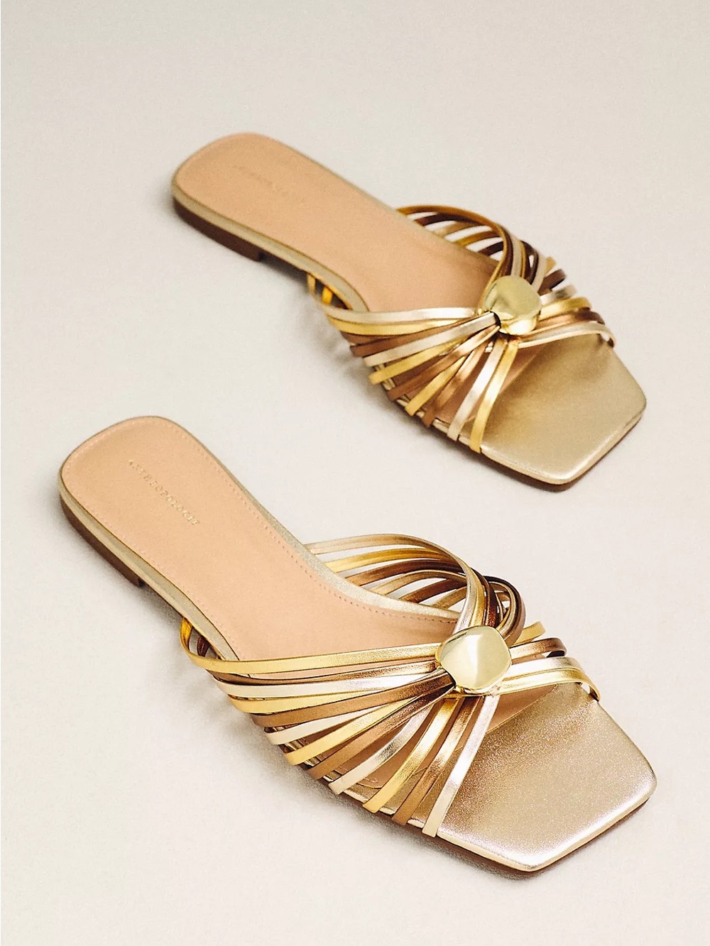 Anthropologie Strappy Square-Toe Slide Sandals